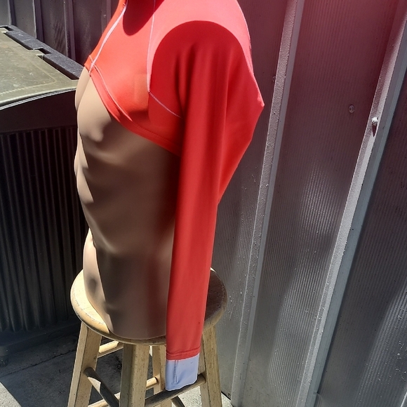 Orange  Rash Guard Swim Top with High Neck and Long Sleeves - Picture 4 of 8